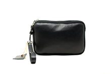 Carica l'immagine nel visualizzatore di Gallery, Pochette Uomo in Vera Pelle Martellata a 3 Scomparti con Zip Nero