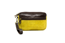Carica l'immagine nel visualizzatore di Gallery, Pochette Uomo in Vera Pelle a Doppia Cerniera Testa di Moro e Ocra