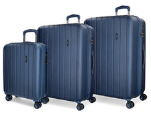 Carica l'immagine nel visualizzatore di Gallery, Set Tre Valige Movom in ABS 8 Ruote Linea Wood Blu Navy