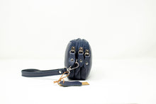 Carica l'immagine nel visualizzatore di Gallery, Pochette Uomo in Vera Pelle Martellata a 3 Scomparti con Zip Blu
