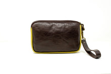 Carica l'immagine nel visualizzatore di Gallery, Pochette Uomo in Vera Pelle a Doppia Cerniera Testa di Moro e Ocra
