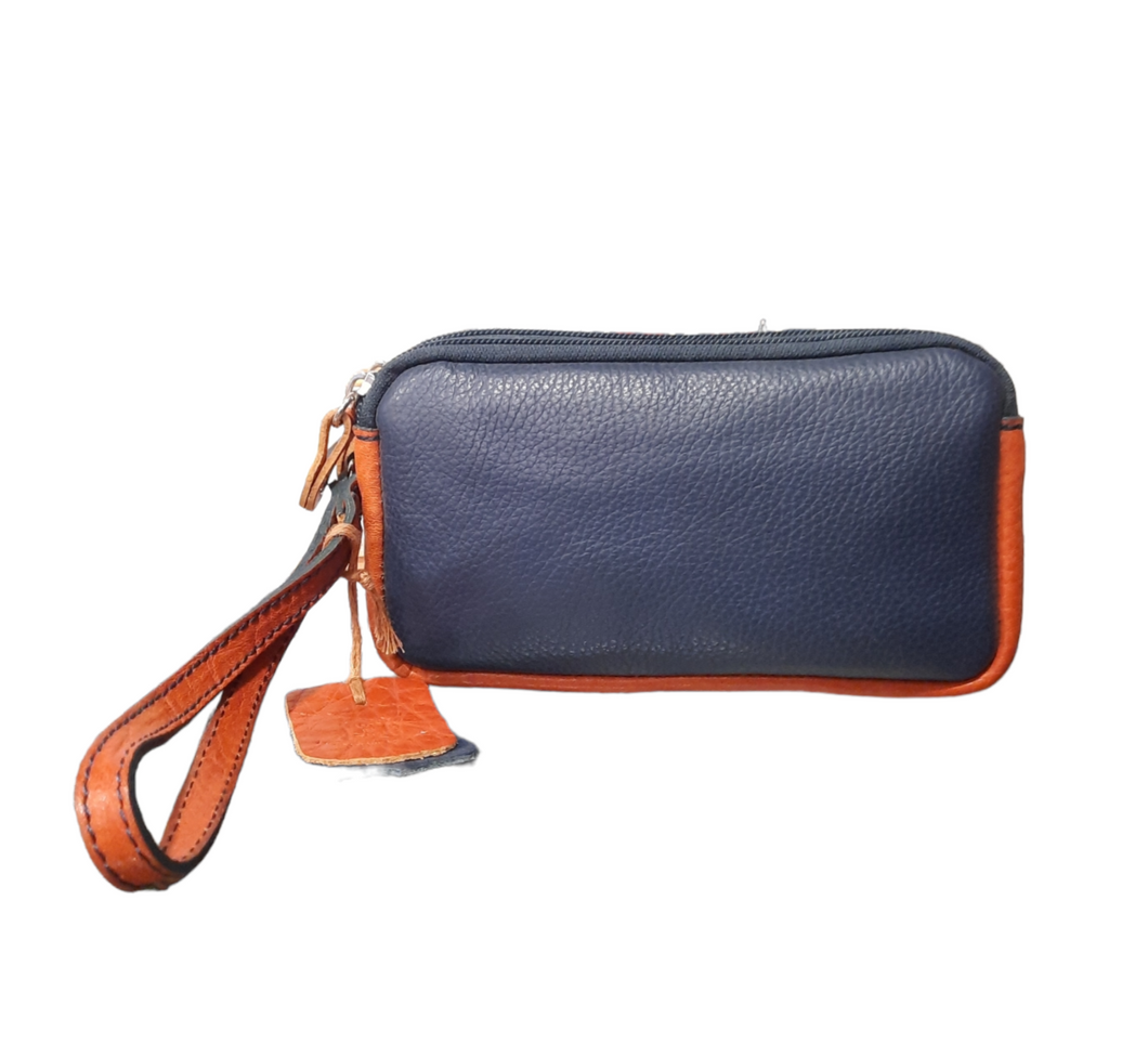 Pochette da Polso Uomo Made in Italy in Pelle Bicolore Doppia Cerniera