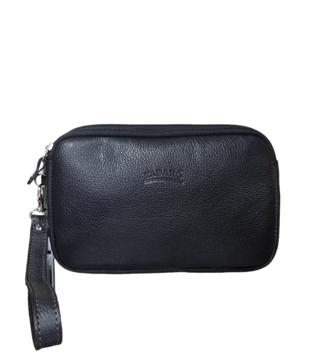 Pochette Uomo in Pelle Tabahò Doppia Cerniera Nero